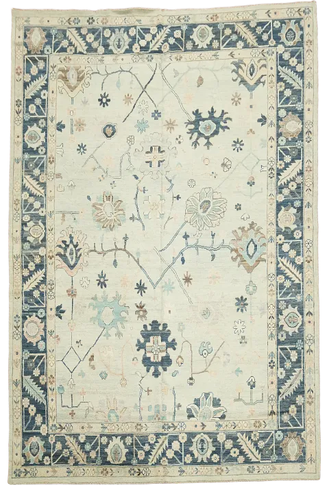 Vegetable Dye Oushak Pale Blue Oushak Turkish Area Rug 9x12
