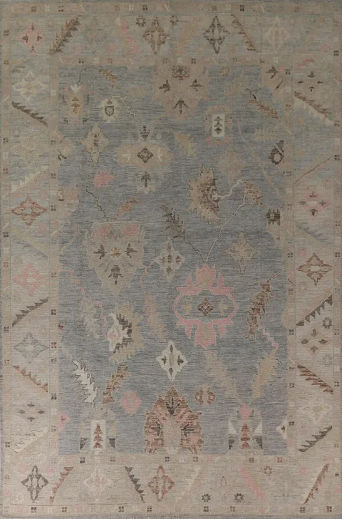 Muted Gray Oushak Vegetable Dye Area Rug 9x12