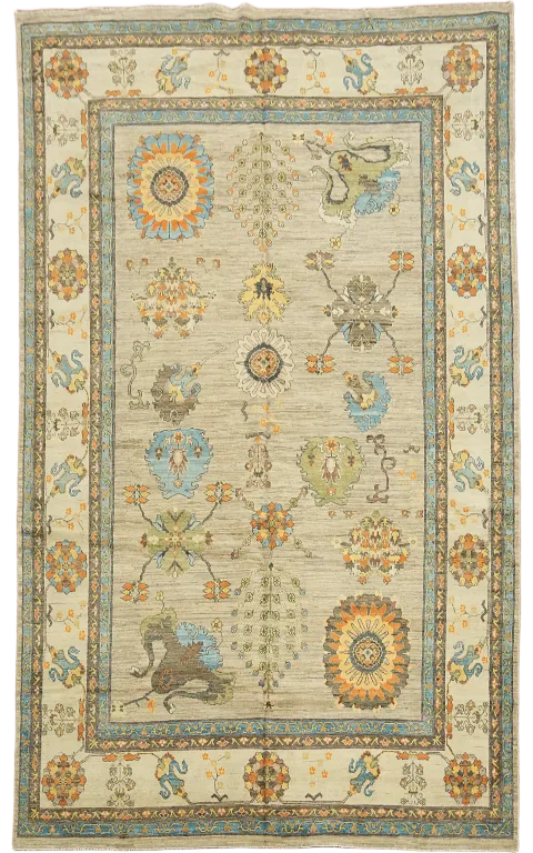 Vegetable Dye Oushak Turkish Pastel Color Large Rug 10x14