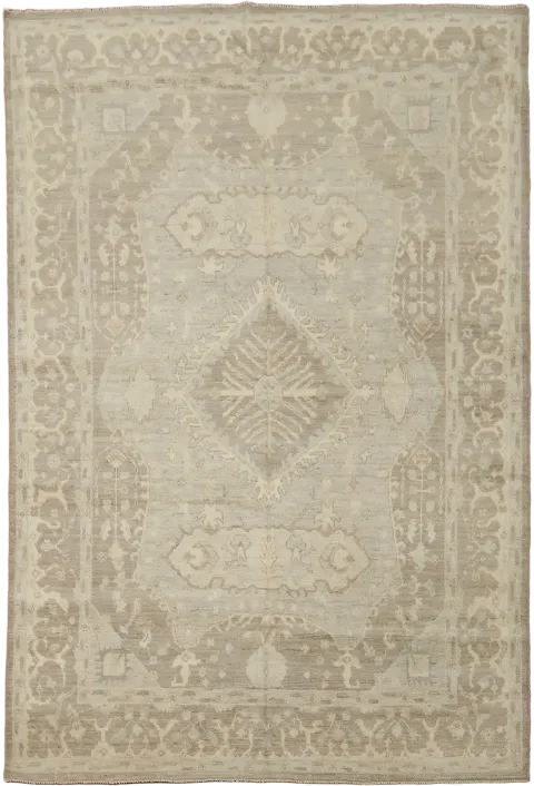 Classic Turkish Rug Neutral Beige and Grey for Timeless Elegance 6'x9'