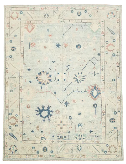 Light Blue Oushak Vegetable Dye Turkish Rug 9x12