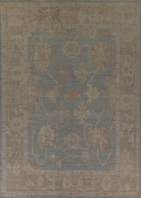 Vegetable Dye Blue Oushak Turkish Area Rug 9x12
