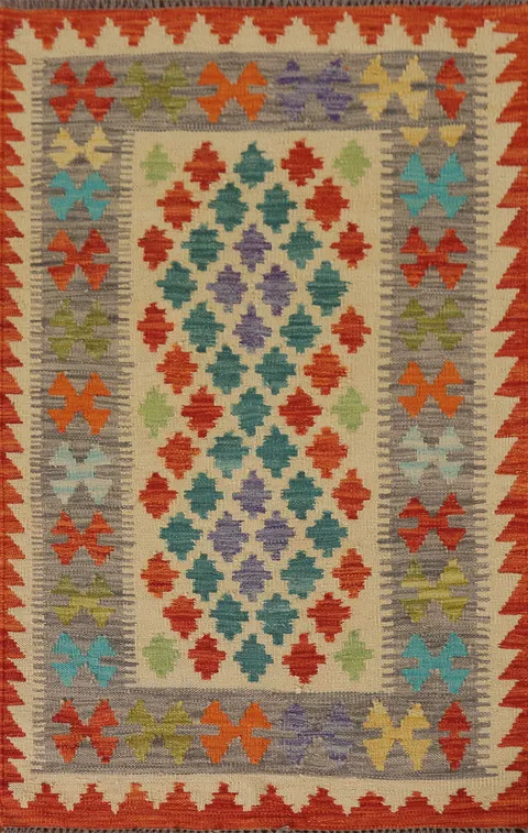 Multicolor Kilim Reversible Wool Rug 3x4