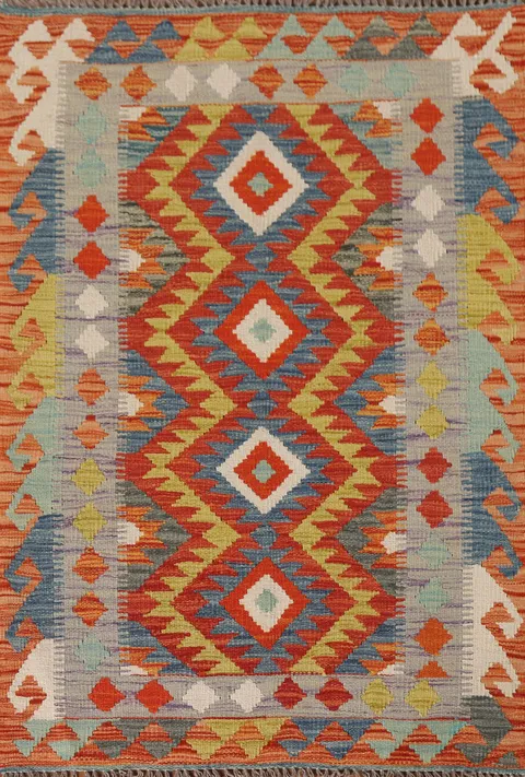 South Western Wool Kilim Oriental Rug 3x4