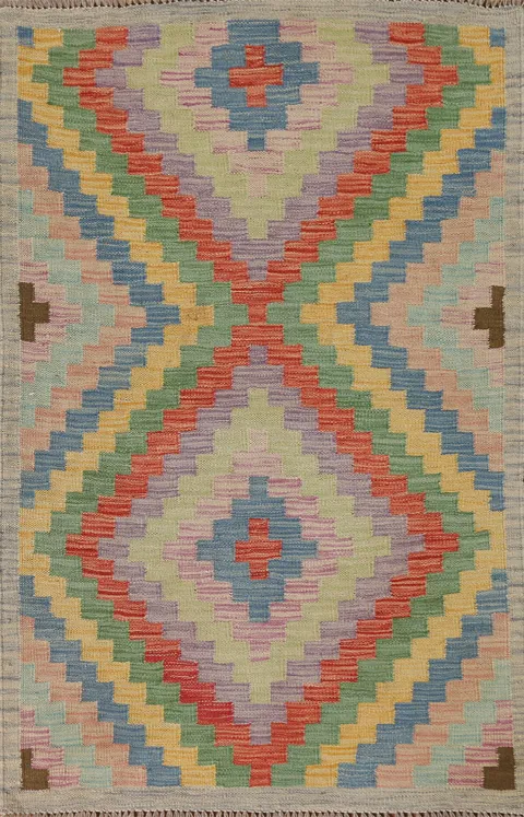 Geometric Wool Kilim Oriental Foyer Rug 3x4