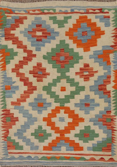 Geometric Kilim Oriental Wool Rug 3x4