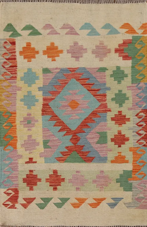 Geometric Wool Kilim Oriental Foyer Rug 3x4