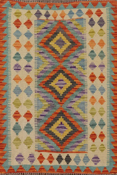 Multicolor Wool Kilim Oriental Accent Rug 3x4