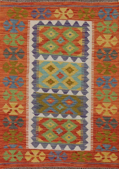 Multicolor Wool Kilim Oriental Foyer Rug 3x4