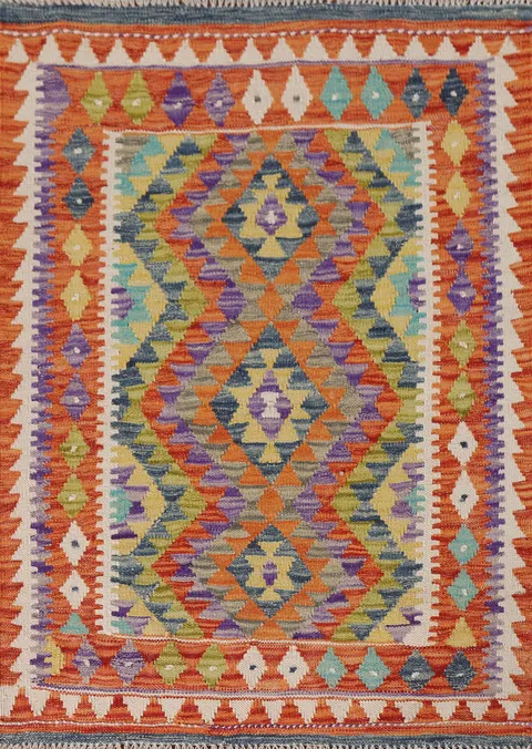 Geometric Wool Kilim Oriental Accent Rug 3x4