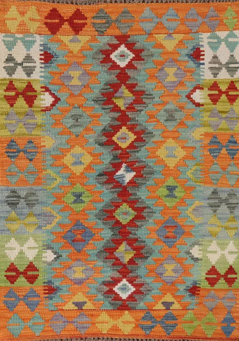 Multicolor Kilim Reversible Wool Rug 3x4