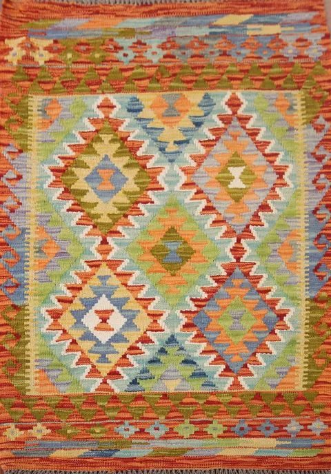 Reversible Wool Kilim Oriental Accent Rug 3x4