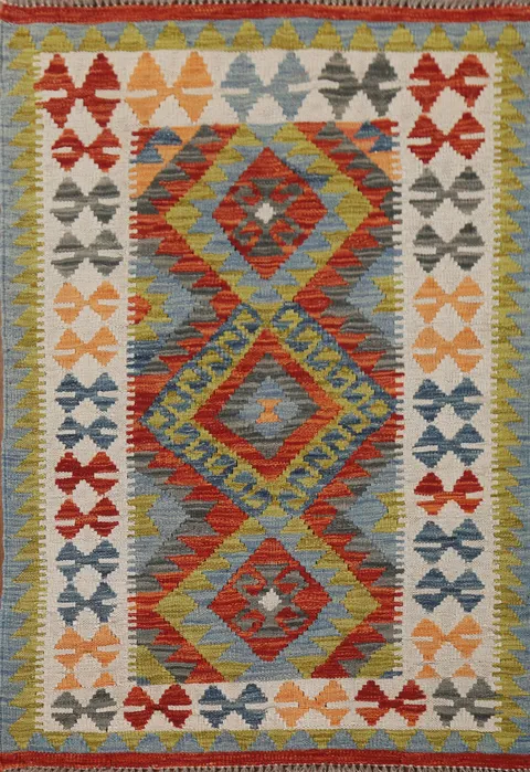 Multicolor Kilim Reversible Wool Rug 3x4