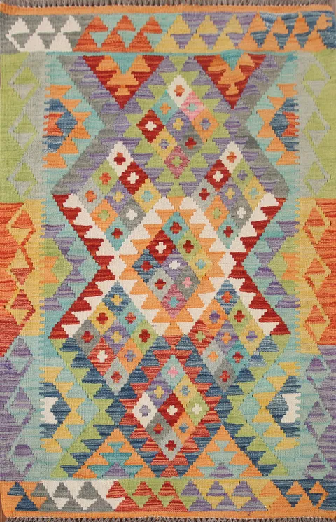 Multicolor Kilim Reversible Wool Foyer Rug 3x4