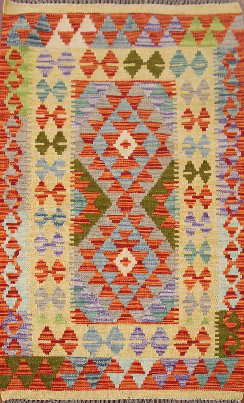 Reversible Wool Kilim Oriental Accent Rug 3x4