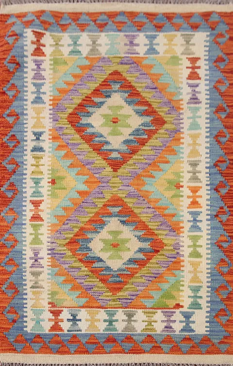 Multicolor Wool Kilim Oriental Foyer Rug 3x4