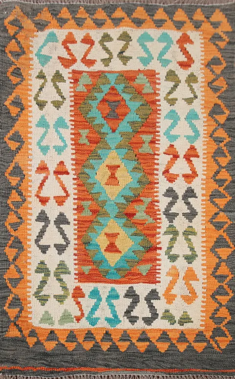 Multicolor Wool Kilim Oriental Foyer Rug 3x4