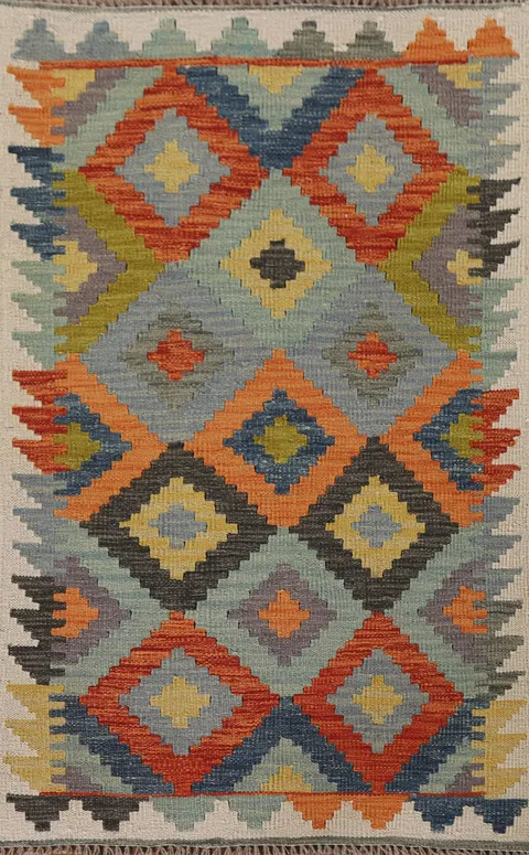 Multicolor Kilim Reversible Wool Rug 3x4