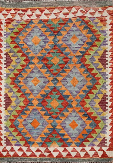 Geometric Wool Kilim Oriental Accent Rug 3x4