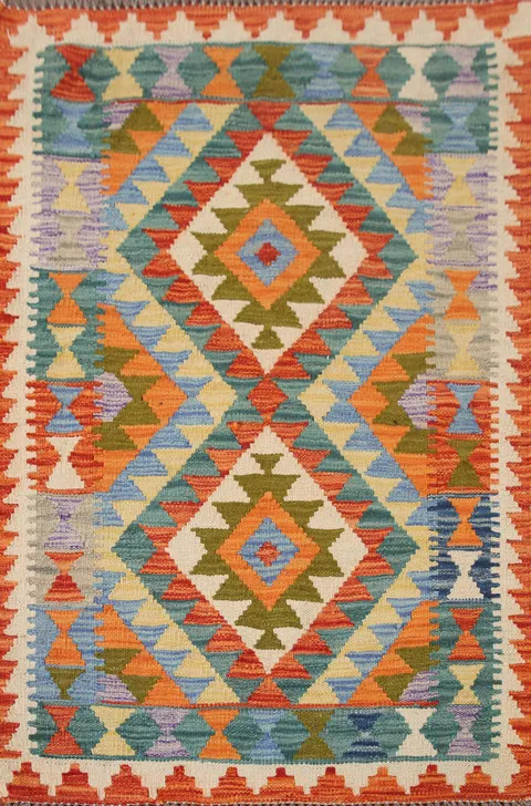 Multicolor Wool Kilim Oriental Accent Rug 3x4