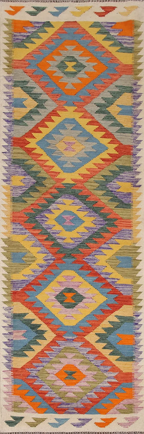 South Western Kilim Wool Runner Rug 3x10