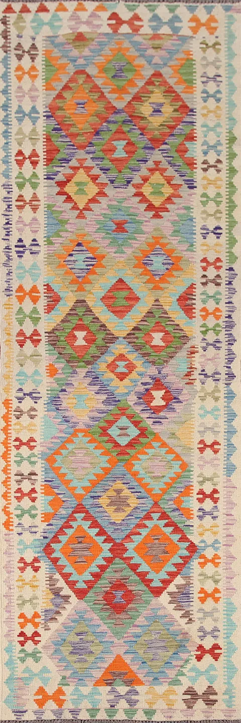 Multicolor Wool Kilim Oriental Runner Rug 3x10