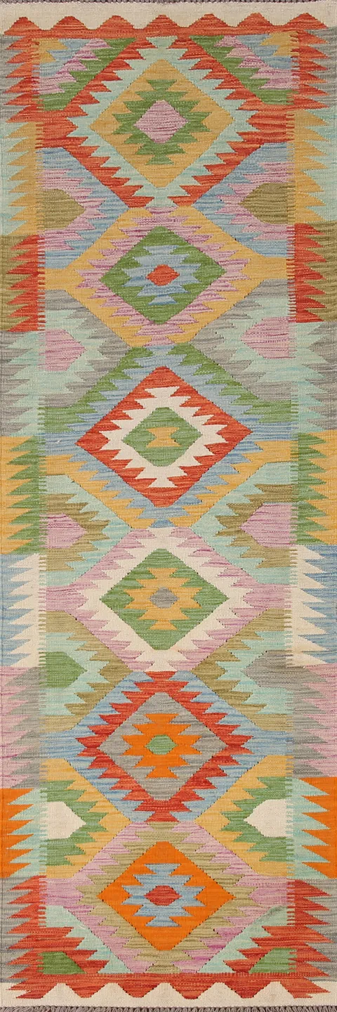Reversible Wool Kilim Oriental Runner Rug 3x10