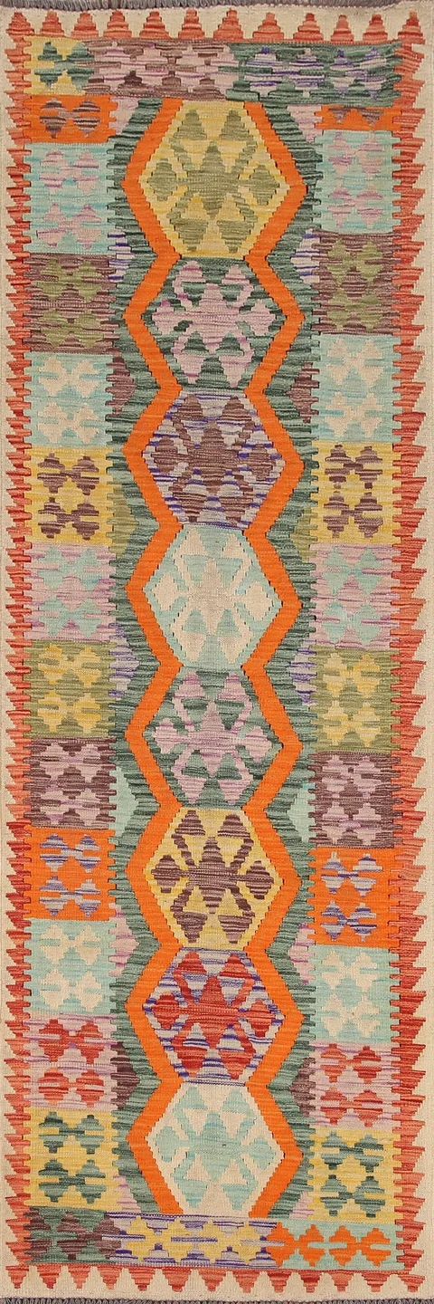Reversible Wool Kilim Oriental Runner Rug 3x10