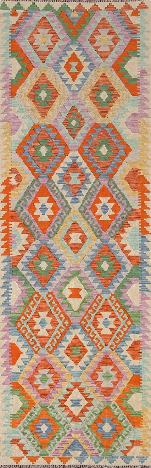 Reversible Wool Kilim Oriental Runner Rug 3x10