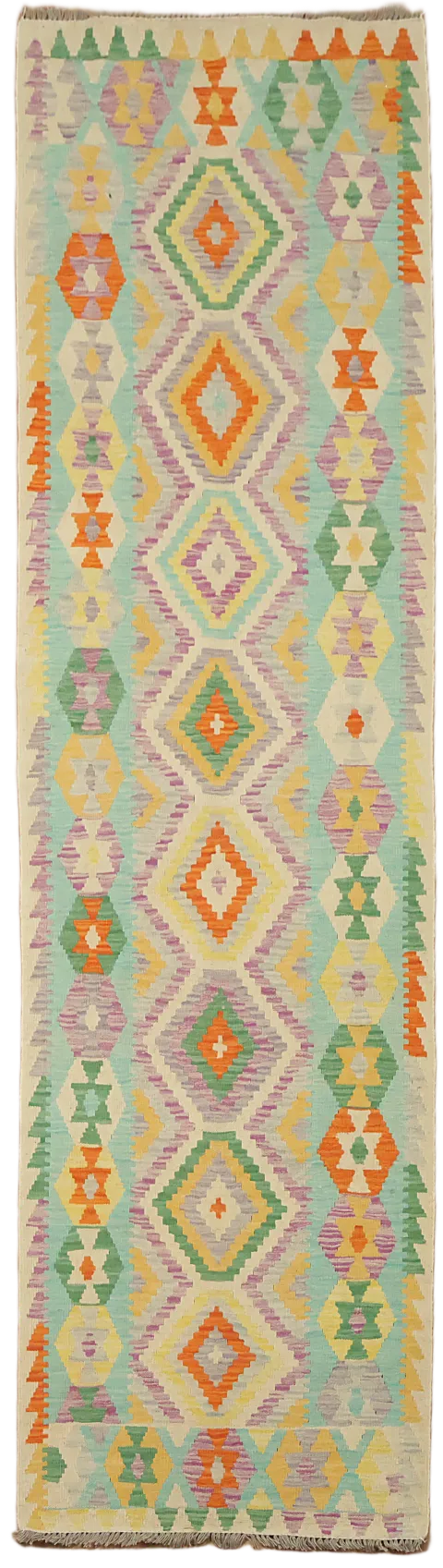Geometric Kilim Wool Runner Rug 3x10