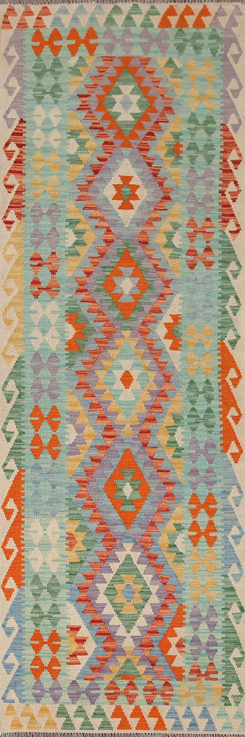 Multicolor Kilim Wool Runner Rug 3x10