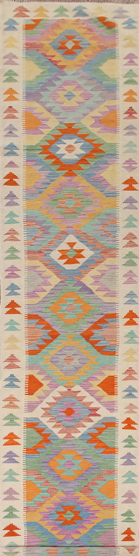 Multicolor Wool Kilim Oriental Runner Rug 3x17