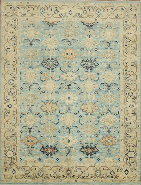 Vegetable Dye Sultanabad Ziegler Light Blue Traditional Area Rug 9x12