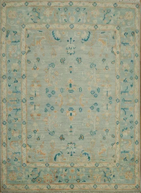 Floral Blue Oushak Vegetable Dye Accent Rug 3x4