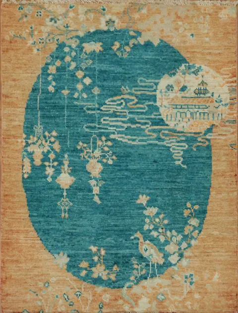 Animal Pictorial Oushak Vegetable Dye Foyer Rug 3x4