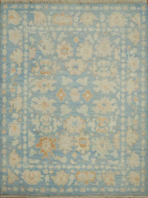 Floral Blue Oushak Vegetable Dye Wool Rug 3x4