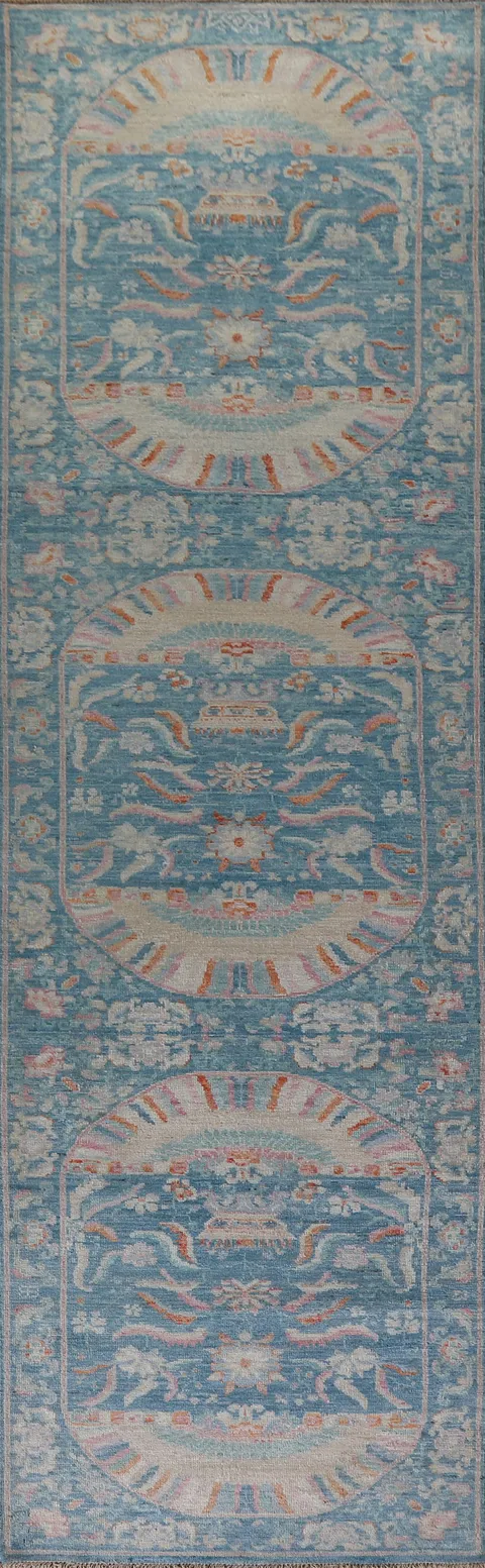 Vegetable Dye Art Deco Chinese Runner Rug 3x12
