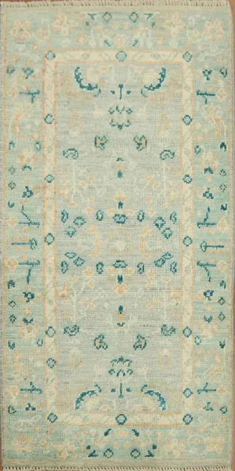 Blue Oushak Vegetable Dye Turkish Foyer Rug 2x4