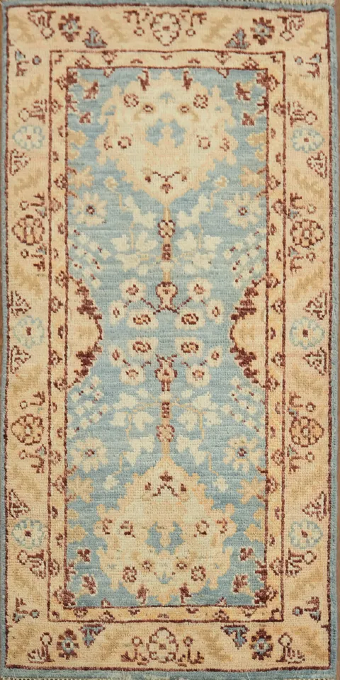Vegetable Dye Blue Oushak Turkish Foyer Rug 2x4