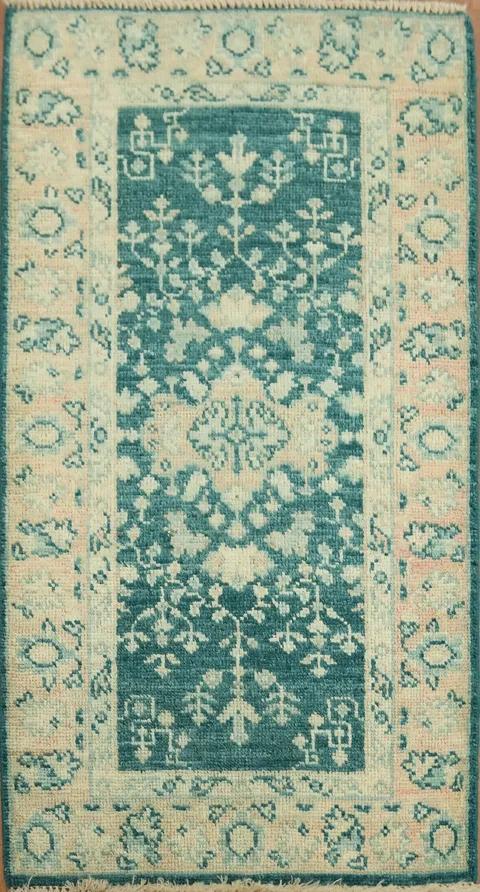 Vegetable Dye Oushak Green Wool Accent Rug 2x4