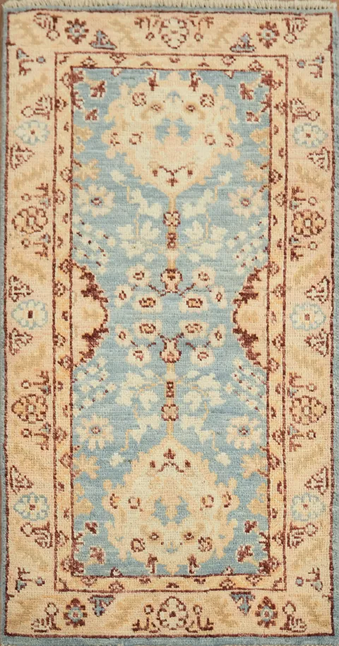 Blue Oushak Vegetable Dye Oriental Foyer Rug 2x4