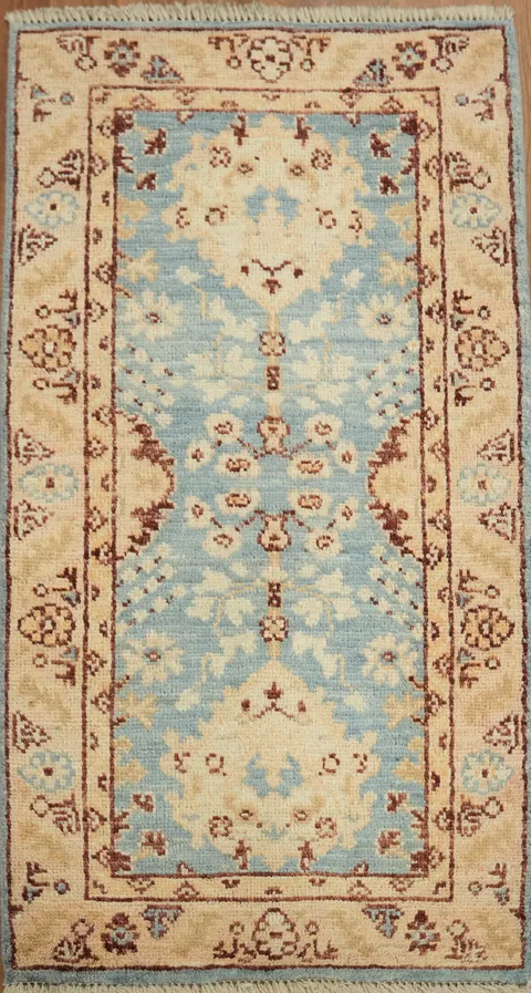 Vegetable Dye Oushak Blue Turkish Foyer Rug 2x4