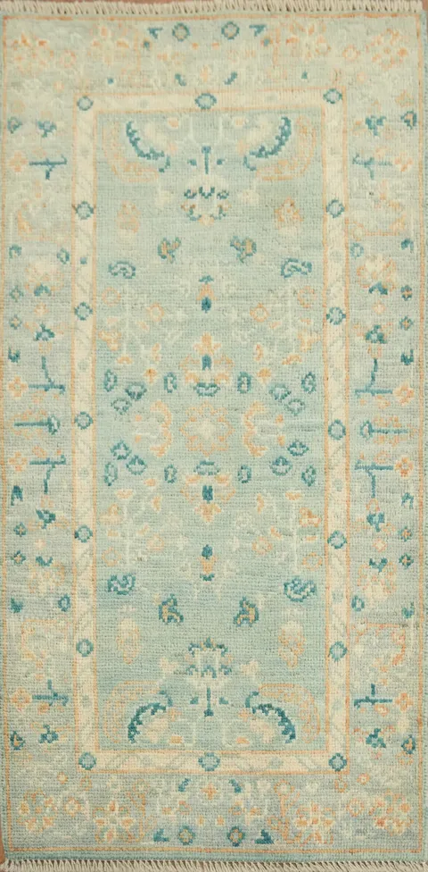 Light Blue Oushak Vegetable Dye Turkish Rug 2x4