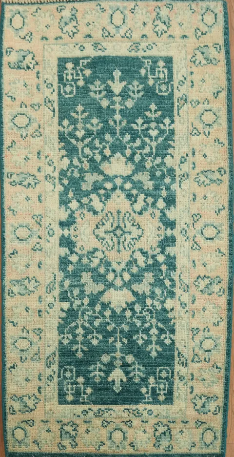 Vegetable Dye Oushak Teal Green and Peach Accent Rug 2x4