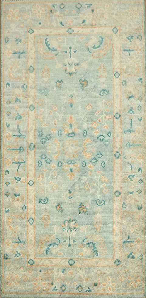 Elegant Blue and Cream Floral Patterned Area Rug 2x4 ft