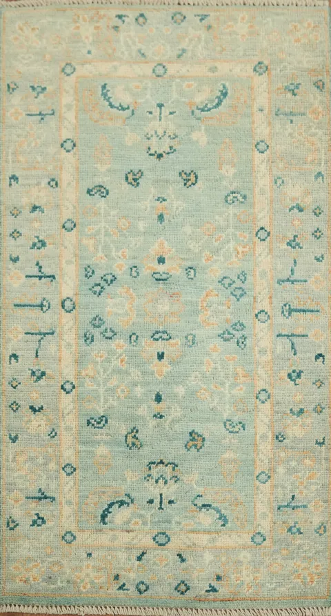 Oushak Turkish Blue and Beige Rug Perfect for Modern and Vintage Spaces 2x4 ft