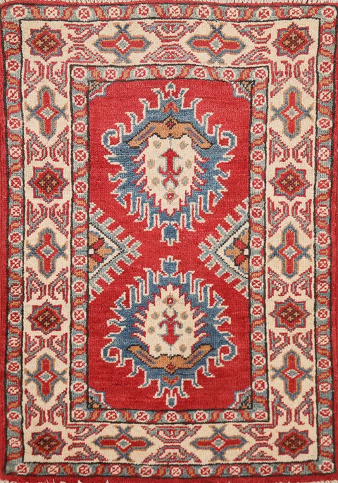 Geometric Red Kazak Oriental Accent Rug 2x3
