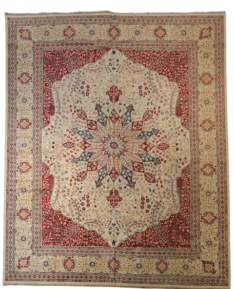 Beige and red luxurious Vegetable Dye Ziegler Large Rug 12x15