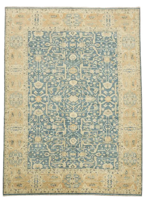 Blue and Beige Ziegler Rug with Intricate Floral Patterns 10x14