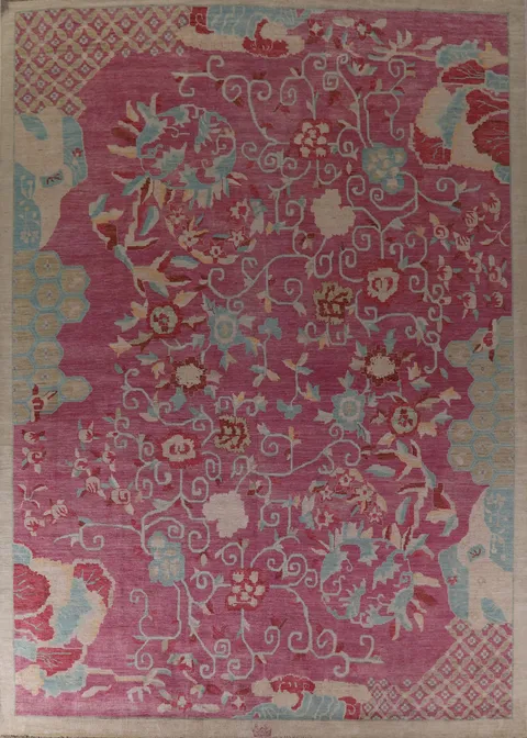 Vegetable Dye Art Deco Large Chinese Rug 12x14